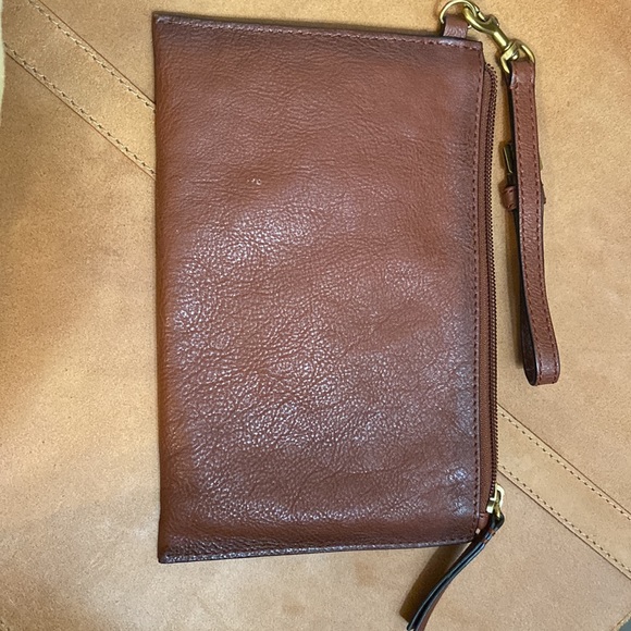 Frye Small Cognac Leather Satchel Clutch Wristlet with Handle - Picture 7 of 15